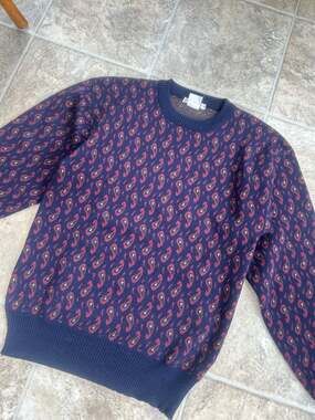 Vintage Alan Michaels 100% Wool Knit Paisley Pullover Sweater Mens M